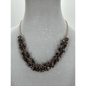 Gold Tone Necklace With Blue Crystal Cluster 20" In Deco Storage Box